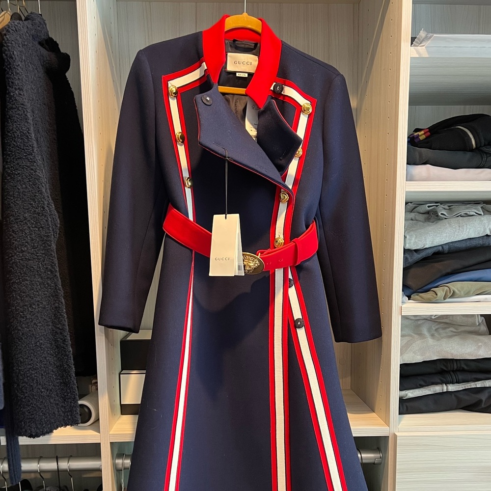 Gucci long wool coat blue and red size 42
